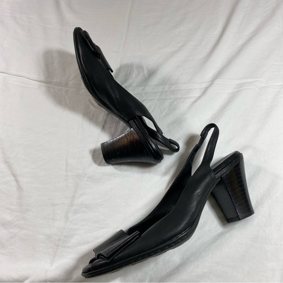 BORN Shoes Woman’s 7 Sling Leather Shoes Heels Chunky Heel Front Bow - Picture 14 of 14